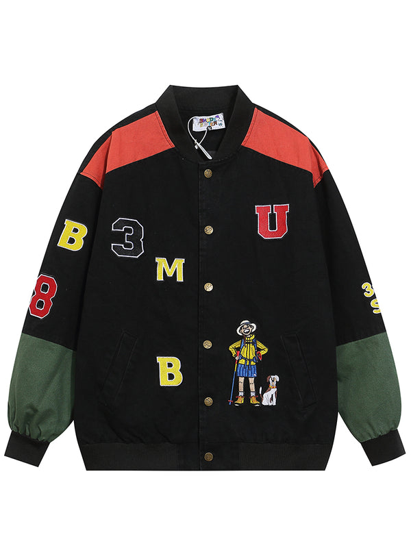 Streetwear Patchwork Embroidery Cotton Varsity Jackets Outerwear