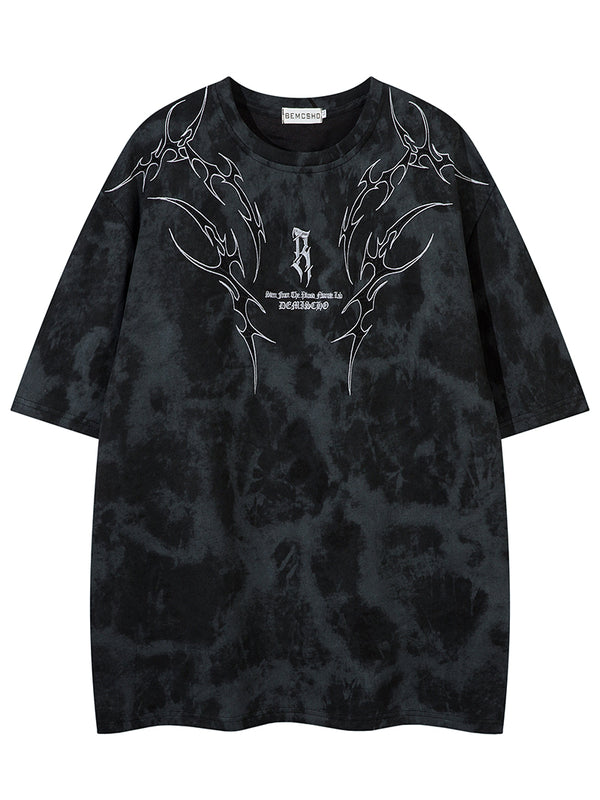 Men’s Oversized Streetwear T-Shirt – Flame Graphic Tie-Dye Tee