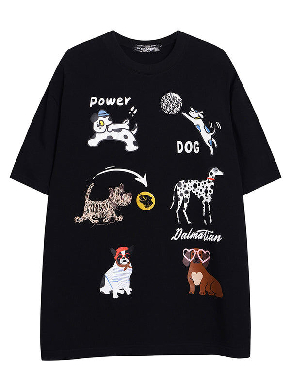 Playful Dog Graphic Oversized T-Shirt – Casual Cotton Streetwear