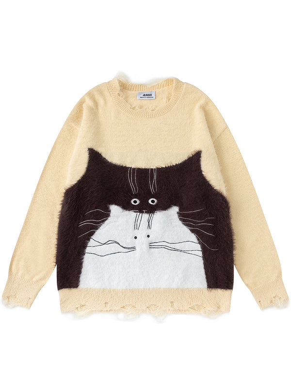 Cozy Fuzzy Cat Sweater – Fluffy Cartoon Knit Pullover Winter Top