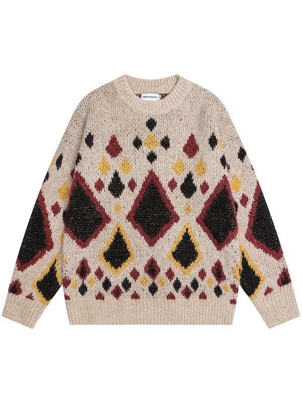 Vintage Geometric Graphic Oversized Knitted Pullover Sweaters