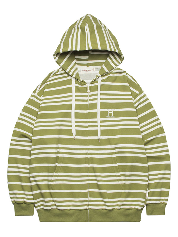 Zipper Up Striped Drawstring Hood Sweatshirts Hoodies Jackets