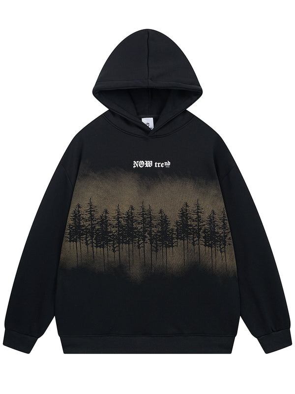 Streetwear Tree Graphic Printed Casual Fleece Pullover Hoodies