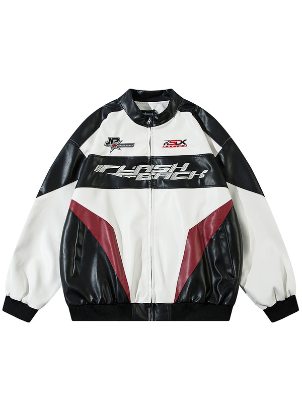 Streetwear Flash Back Racing Inspired Faux Leather Jackets