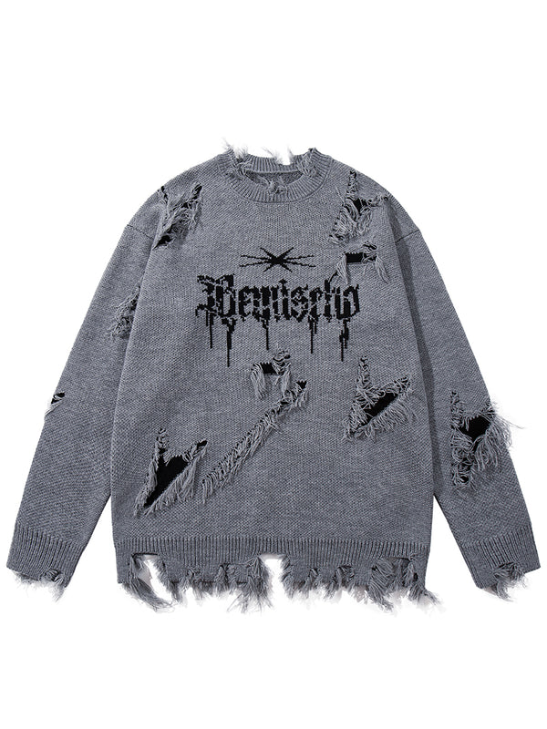 Distressed Streetwear Sweater – Vintage Ripped Knitted Pullovers
