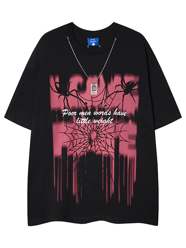 Streetwear Dark Style Punk Rock Spider Web Graphic Cotton T-Shirts