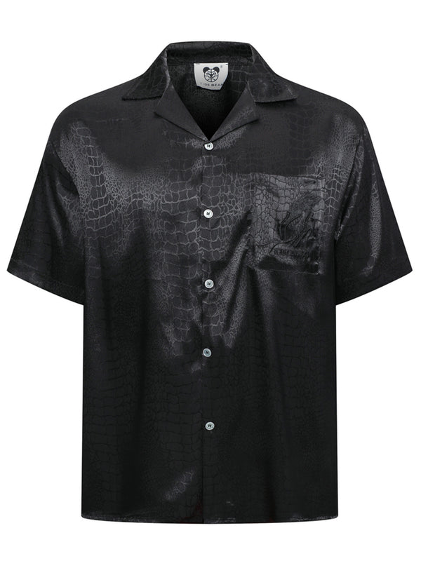 Streetwear Snake Pattern Embroidered Pocket Jacquard Satin Shirts
