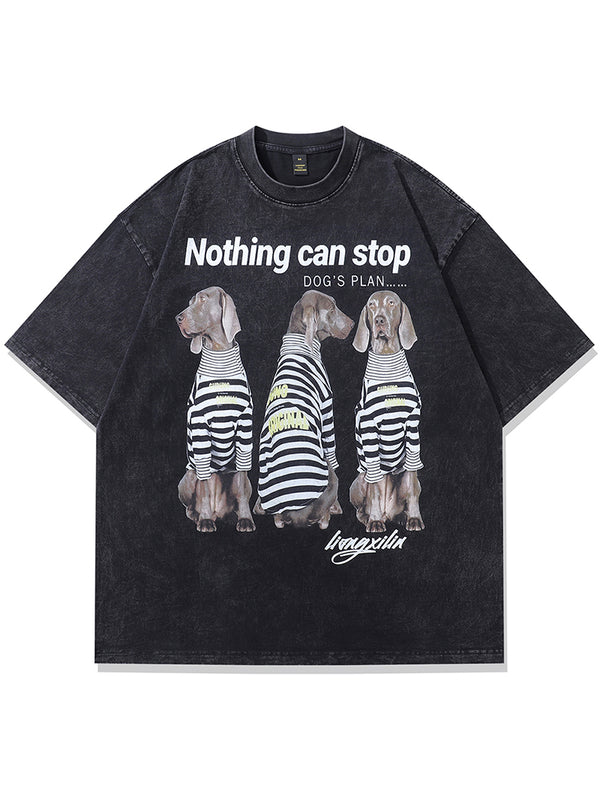 Vintage Dog Graphic Oversized T-Shirt – Casual Loose Streetwear Top