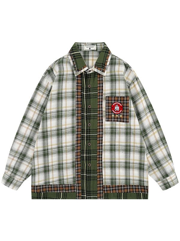 Steetwear Cotton Plaid Shirts Button-Down Casual Overshirts