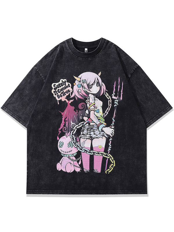 Y2K Harajuku Japanese Cartoon Devil Chain Girl Graphic Tshirts