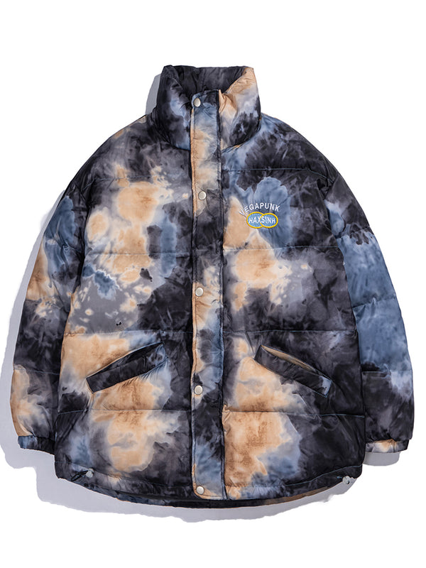 Streetwear Tie Dye Padded Puffer Jackets Warm Winter Coats