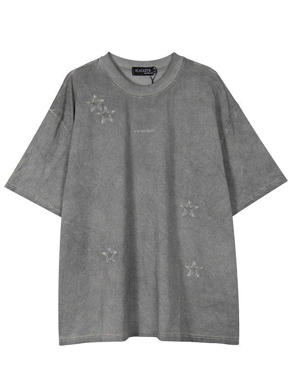 Vintage Star Embroidery Oversized T-Shirt – Casual Streetwear Tee