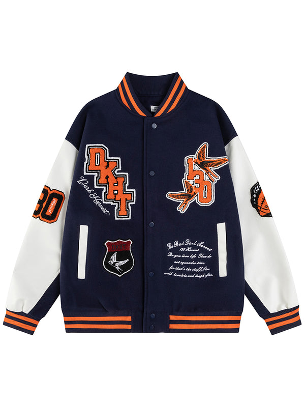 Embroidered Patches Color Block Baseball Bomber Varsity Jackets