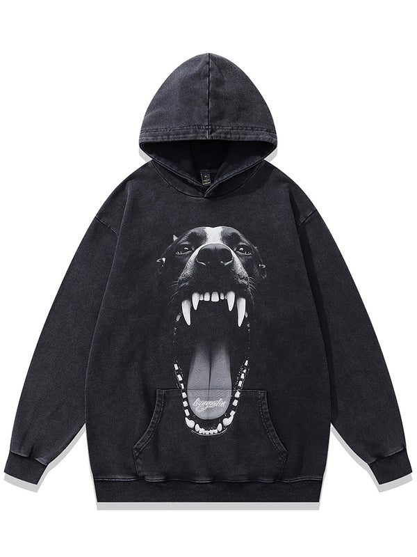 Oversized Hoodie with Fierce Dog Graphic – Streetwear Pullover Sweatshirt