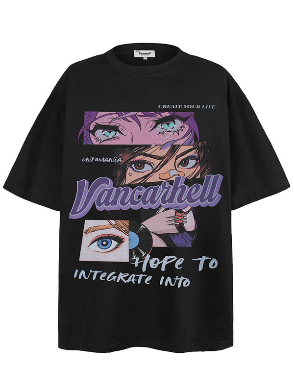 Anime Eyes Printed Graphic T-Shirts American Hip Hop Streetwear Tops