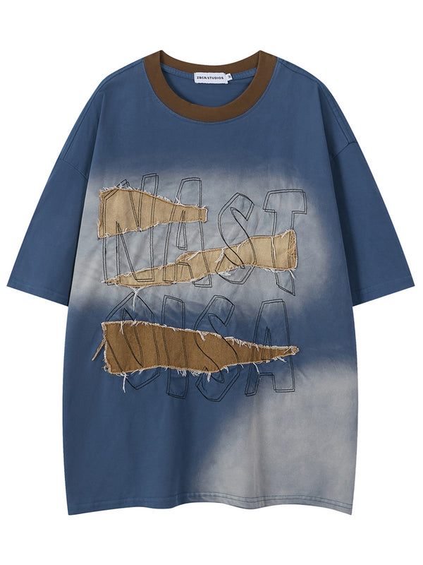 Vintage Letter Patchwork T-Shirts Oversized Casual Tees