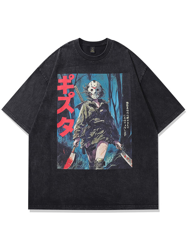 Japanese Anime Cartoon Girl Graphic Print Oversized Washed Tshirts