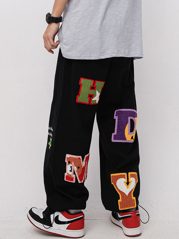 Letter Towel Embroidery Drawstring Streetwear Cargo Pants