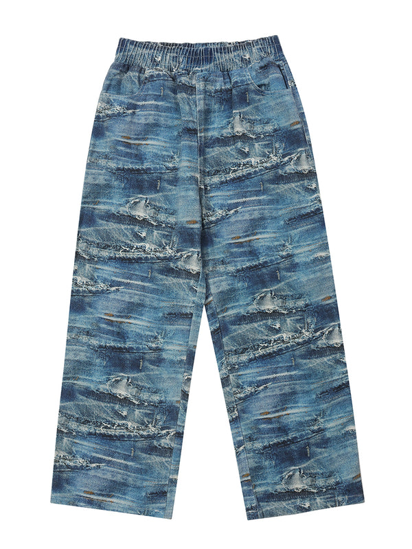 Euro-America High Street Distressed Dyeing Denim Pant Jeans