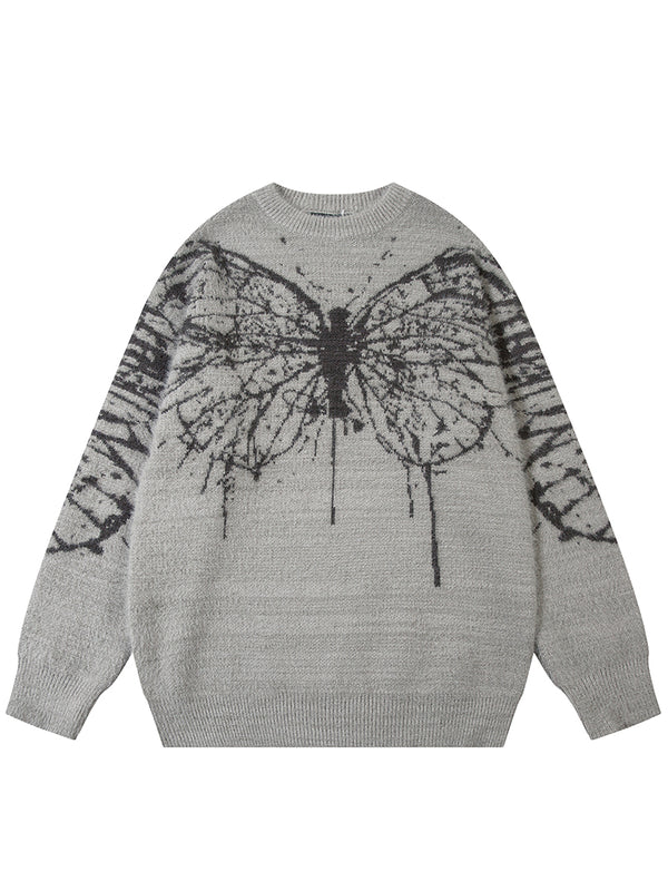 Streetwear Butterfly Graphic Knitted Jumper Sweaters Pullover