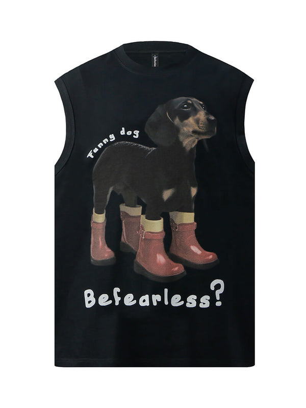 Cute Dog Graphic Printed Streetwear Vests Sleeveless Tshirts