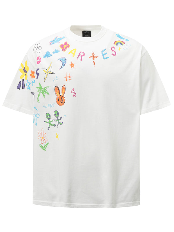 Streetwear Oversized T-Shirt with Colorful Hand-Drawn Style Graphic