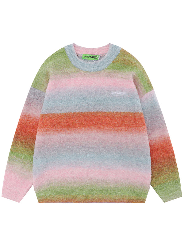 Rainbow Gradient Striped Streetwear Pullovers Knitted Jumper Sweaters