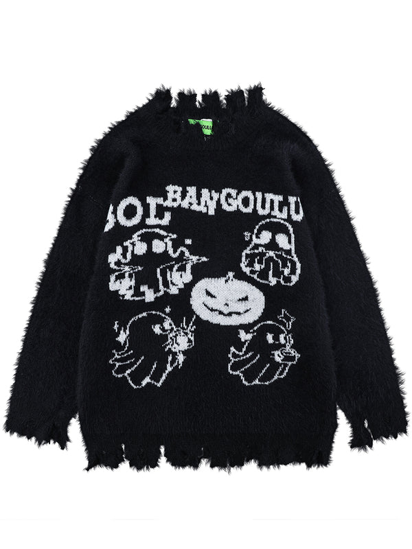 Halloween-Themed Fluffy Pullovers Knitted Jumper Sweaters