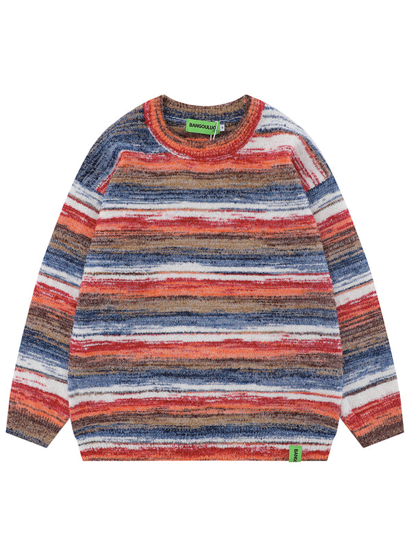 Gradient Striped Streetwear Pullovers Knitted Jumper Sweaters