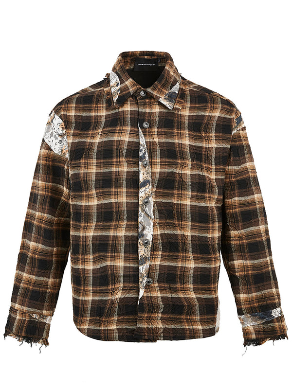 Streetwear Lace Detail Vintage Distressed Plaid Shirts