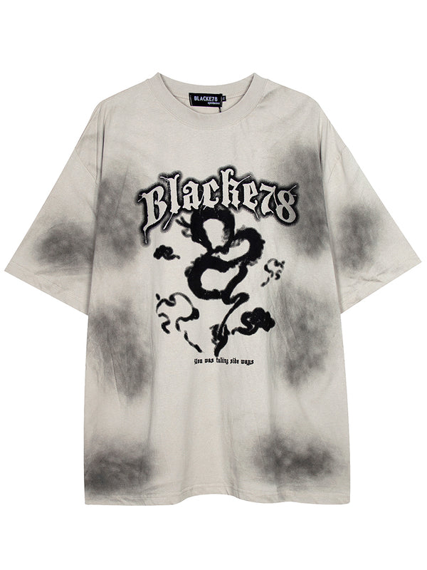 Grunge Dragon Graphic Oversized T-Shirt – Washed Streetwear Style Tee