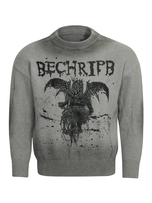 Streetwear Devil Graphic Print Gothic Knitted Jumper Sweaters