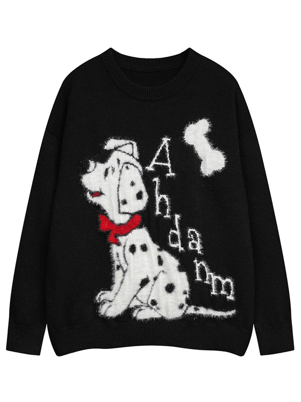 Streetwear Cute Dalmatian Dog Graphic Knitted Pullover Sweaters