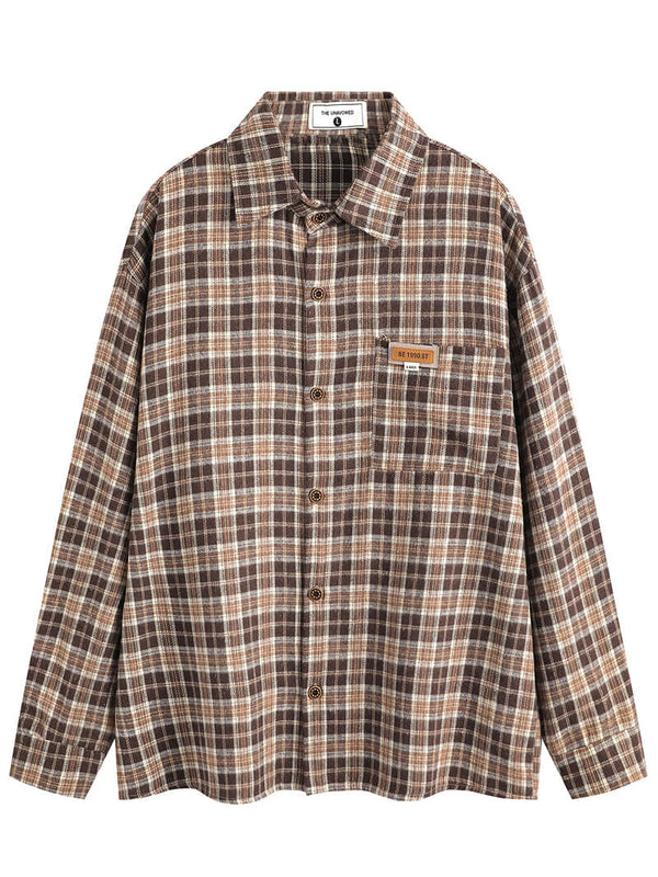 American Style Vintage Classic Plaid Oversized Button Up Shirts