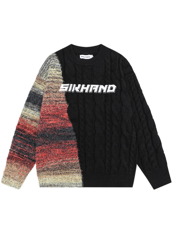 Vintage Streetwear Patchwork Knitted Pullover Sweaters