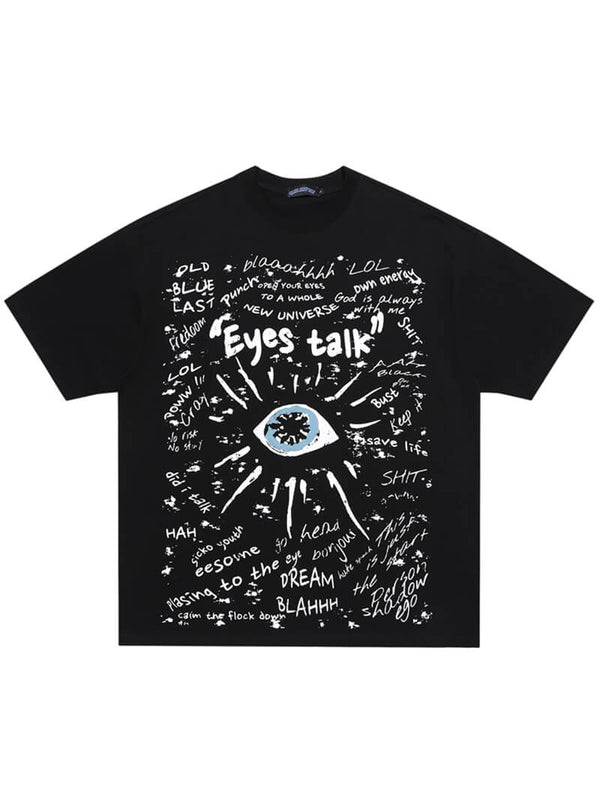 Graffiti Eye Letter Graphic Print Punk Gothic T-Shirts