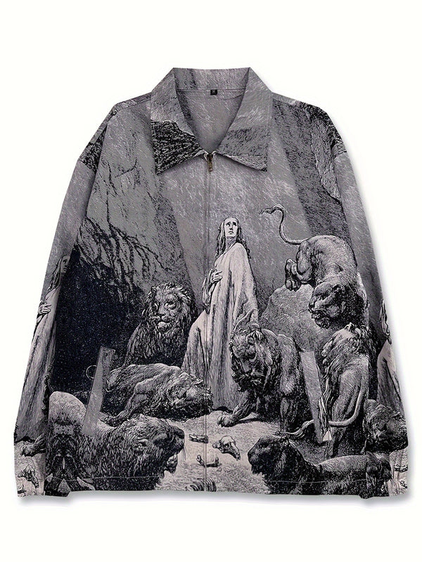 Streetwear Vintage Painting Graphic Print Jackets Outerwear