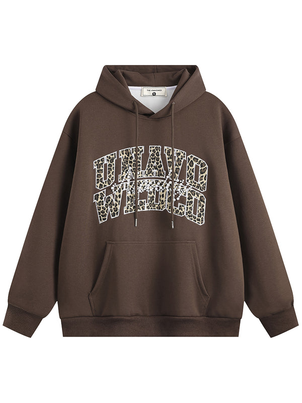 Oversized Unisex Leopard Patch Hooded Sweatshirts Hoodies