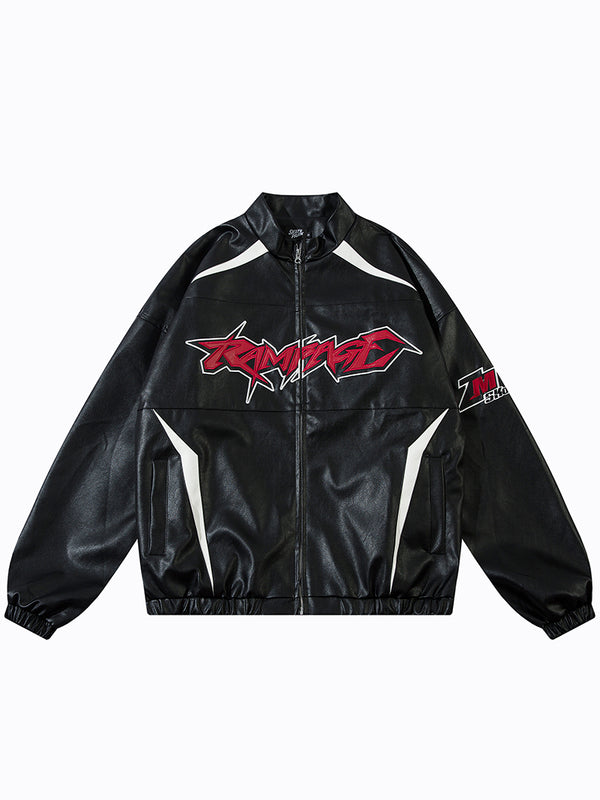 Streetwear Patchwork Embroidery Faux Leather Jackets