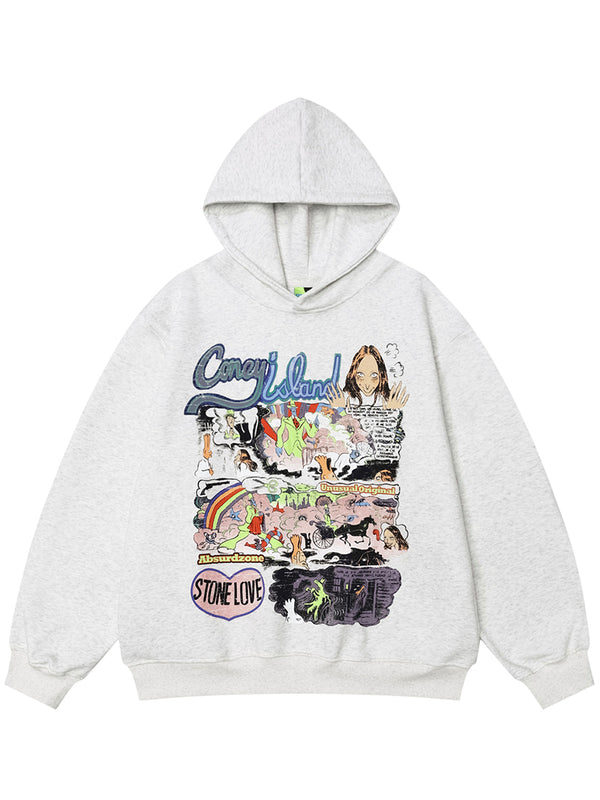 Streetwear Graphic Printed Hooded Sweatshirt Baggy Pullover Hoodies