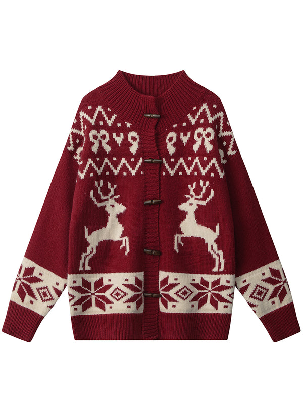 Cozy Reindeer Christmas Cardigan Sweater – Festive Holiday Knitwear