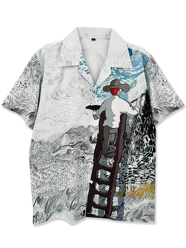 Funny Cartoon Van Gogh Graphic Print Hawaiian Beach Shirts