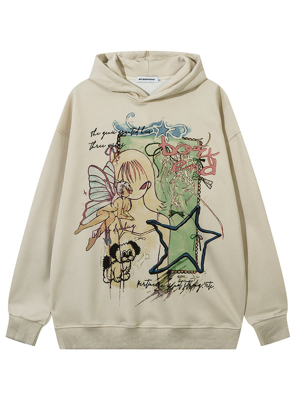 Streetwear Cartoon Graphic Print Oversized Pullover Hoodies