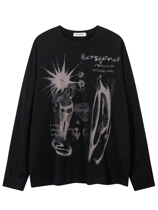 Streetwear Grunge Y2K Graphic Printed Long Sleeve Cotton T-Shirts