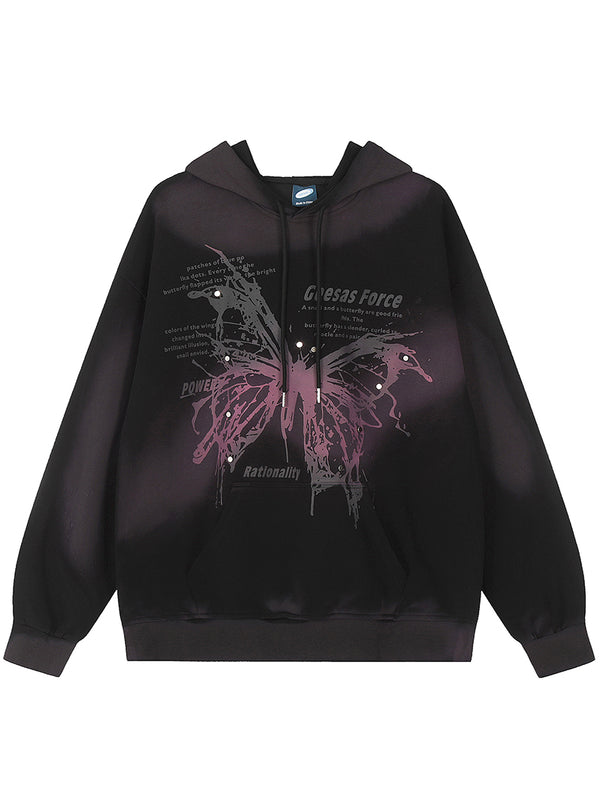 Butterfly Graphic Hoodies Oversized Tie Dye Hooded Sweatshirts