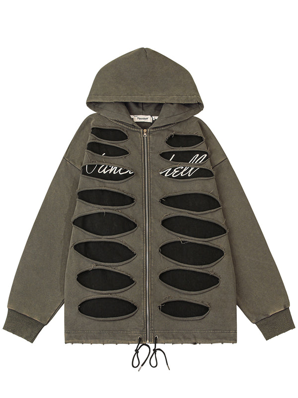 Cutout Design Edgy Oversized Hooded Jacket – Streetwear Layered Look