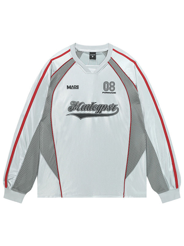 Breathable Mesh Patchwork Streetwear Long Sleeve Sports T-Shirts