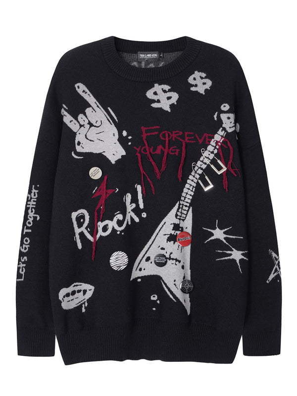 Streetwear Punk Rock Graphic Oversized Knitted Pullover Sweaters