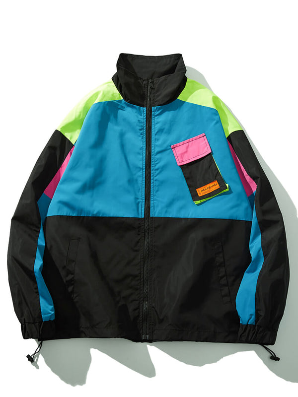 Tech Wear Contrasting Color Patchwork Oversized Bomber Jackets