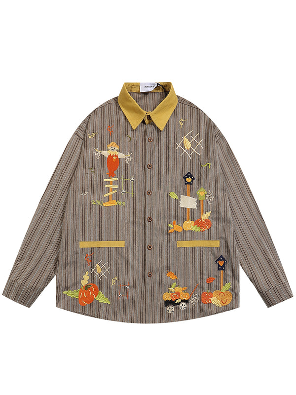 Vintage Embroidered Autumn Casual Button Down Shirts